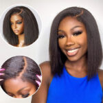 4C Edges Hairline | Kinky Straight Short Bob Human Hair Glueless Wigs Side Part 6×5 Lace 180% Density - Image 6