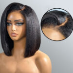 4C Edges Hairline | Kinky Straight Short Bob Human Hair Glueless Wigs Side Part 6×5 Lace 180% Density - Image 7