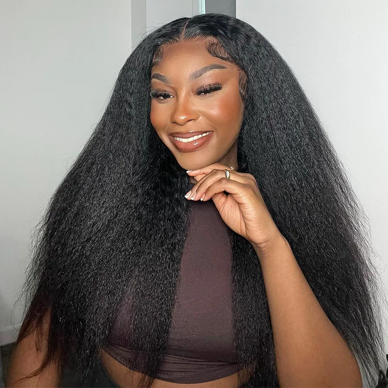 Kinky Straight Glueless 6×5 Lace Human Hair Wig Pre Cut Lace Bleached Knots Ear Fit C Cap Kinky Straight Glueless 6×5 Lace Human Hair Wig Pre Cut Lace Bleached Knots Ear Fit C Cap - Image 1