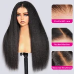 Kinky Straight Glueless 6×5 Lace Human Hair Wig Pre Cut Lace Bleached Knots Ear Fit C Cap - Image 3