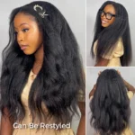 Kinky Straight Drawstring V Part Human Hair Wig Opening Size Seamless Blend 200% Density - Image 12