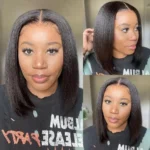 Yaki U Part Bob Wig 100% Human Hair Kinky Straight Short Wig 180% Density Quick Easy Install - Image 10