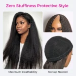 Kinky Straight Drawstring V Part Human Hair Wig Opening Size Seamless Blend 200% Density - Image 3