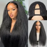 Kinky Straight Drawstring V Part Human Hair Wig Opening Size Seamless Blend 200% Density - Image 2