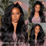 Kinky Straight Drawstring V Part Human Hair Wig Opening Size Seamless Blend 200% Density - Image 5