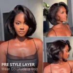 Blowout Bob Straight Layered Cut 6×5 Lace Wig Pre Style Side Part Wear Go Glueless 200% Density - Image 6
