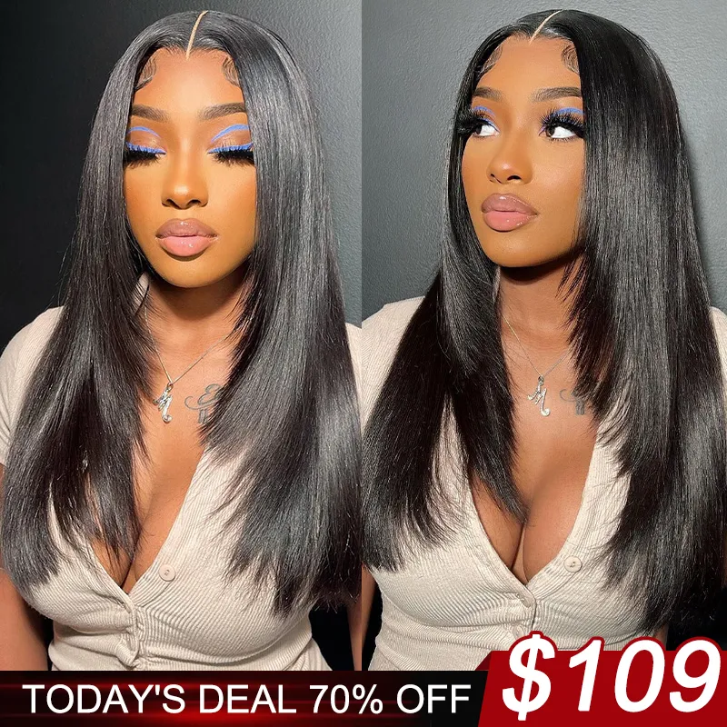 Trendy Layered Cut Wear Go Glueless 6×5 Lace Wig Brown/99J/Natural Black Color 100% Human Hair Trendy Layered Cut Wear Go Glueless 6×5 Lace Wig Brown/99J/Natural Black Color 100% Human Hair - Image 1