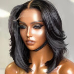 Handcraft Layered Cut 6×5 HD Lace Wear Go Glueless Short Bob Wig 100% Human Hair Natural Black