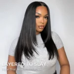 Layered Straight Hair Glueless Lace Front Wigs 100% Human Hair Medium Length Pre Plucked & Bleached - Image 3