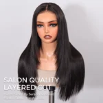 Layered Straight Hair Glueless Lace Front Wigs 100% Human Hair Medium Length Pre Plucked & Bleached - Image 5