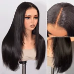 Layered Straight Hair Glueless Lace Front Wigs 100% Human Hair Medium Length Pre Plucked & Bleached - Image 4