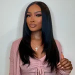 Layered Straight Hair Glueless Lace Front Wigs 100% Human Hair Medium Length Pre Plucked & Bleached - Image 9