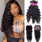 HD Lace Closure With Bundles Brazilian Loose Deep 3 Bundles With 5×5 Closure 100% Human Hair