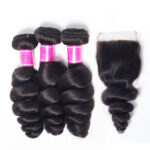 Loose Wave 3 Bundles With 5×5 Lace Closure 100% Human Hair Extension Spring Loose Curly - Image 2