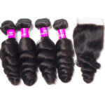 Tinashe Virgin Hair Brazilian Loose Wave With Closure Brazilian Remy Hair Spring Curly 4 Bundles Hair Weft With 5×5 Closure