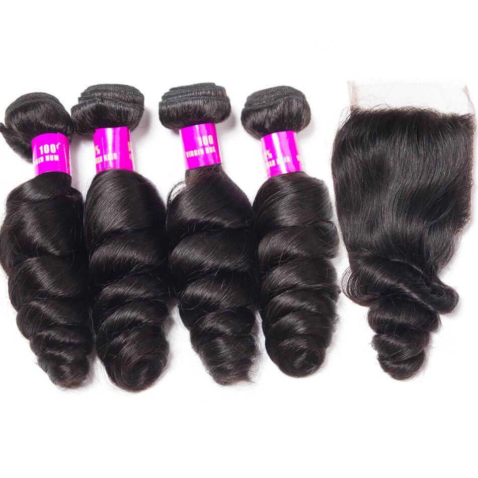 Tinashe Virgin Hair Brazilian Loose Wave With Closure Brazilian Remy Hair Spring Curly 4 Bundles Hair Weft With 5×5 Closure Tinashe Virgin Hair Brazilian Loose Wave With Closure Brazilian Remy Hair Spring Curly 4 Bundles Hair Weft With 5×5 Closure - Image 1