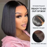 Sleek Bone Straight Bob 2×6 HD Lace Glueless Blunt Cut Middle Part Wig Super Double Drawn Hair Quality - Image 13