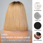 Ombre Color Bob 6×5 Glueless Short Human Hair Wig Honey Blonde with Brown Roots - Image 3