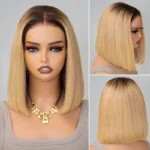 Ombre Color Bob 6×5 Glueless Short Human Hair Wig Honey Blonde with Brown Roots - Image 6