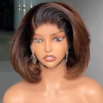Ombre Brown Color Layered Cut Glueless 6×5 Closure Lace Bob Side Part Wear & Go Human Hair Wig