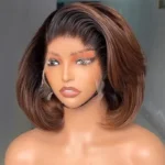 Ombre Brown Color Layered Cut Glueless 6×5 Closure Lace Bob Side Part Wear & Go Human Hair Wig - Image 3