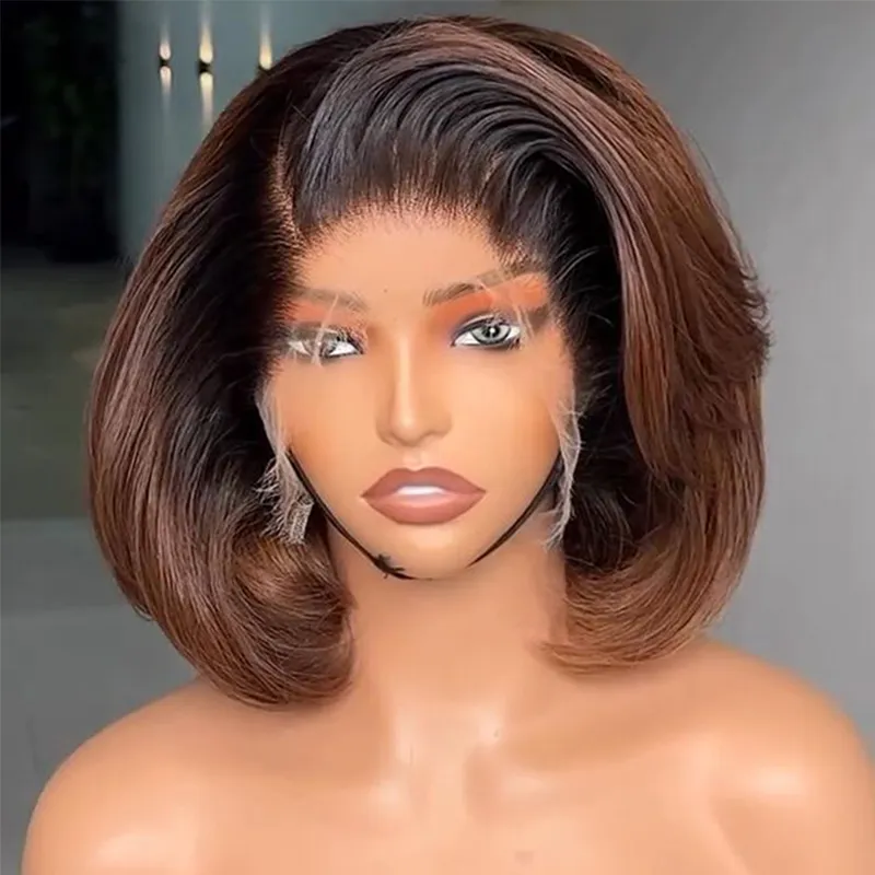 Ombre Brown Color Layered Cut Glueless 6×5 Closure Lace Bob Side Part Wear & Go Human Hair Wig Ombre Brown Color Layered Cut Glueless 6×5 Closure Lace Bob Side Part Wear & Go Human Hair Wig - Image 1