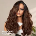 Butterfly Layered Cut Loose Body Wave Ombre Brown With Dark Roots Glueless Closure Wig C Side Part - Image 7