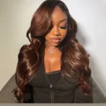Butterfly Layered Cut Loose Body Wave Ombre Brown With Dark Roots Glueless Closure Wig C Side Part - Image 8
