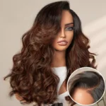 Butterfly Layered Cut Loose Body Wave Ombre Brown With Dark Roots Glueless Closure Wig C Side Part - Image 4