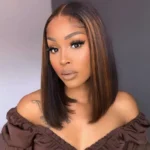 Ombre Brown Blonde Highlight Color Short Bob Straight Human Hair 6×5 Glueless Lace Wig Bleached Knots - Image 5