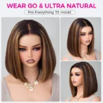 Ombre Brown Blonde Highlight Color Short Bob Straight Human Hair 6×5 Glueless Lace Wig Bleached Knots - Image 4