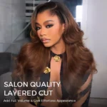 Butterfly Layered Cut Loose Body Wave Ombre Brown With Dark Roots Glueless Closure Wig C Side Part - Image 2