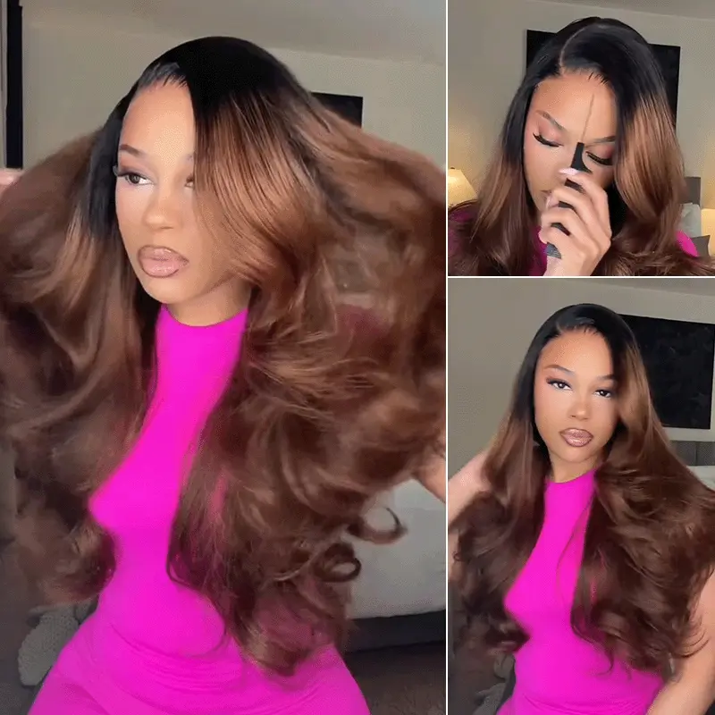 Butterfly Layered Cut Loose Body Wave Ombre Brown With Dark Roots Glueless Closure Wig C Side Part Butterfly Layered Cut Loose Body Wave Ombre Brown With Dark Roots Glueless Closure Wig C Side Part - Image 1