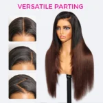 Ombre Brown Color Yaki Straight Pre Layered Cut Glueless 6×5 Closure Human Hair Wig 200% Density - Image 7