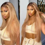 Ombre Honey Blonde Straight/Body Wave 6×5 Lace Glueless Human Hair Wig with Brown Roots