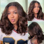 Ombre Brown Highlight Color Loose Wave Wig Butterfly Layered Cut 6×5 Glueless Wig 200% Density