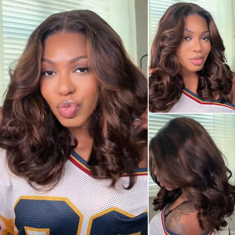 Ombre Brown Highlight Color Loose Wave Wig Butterfly Layered Cut 6×5 Glueless Wig 200% Density Ombre Brown Highlight Color Loose Wave Wig Butterfly Layered Cut 6×5 Glueless Wig 200% Density - Image 1