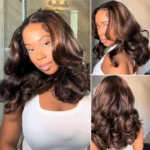 Ombre Brown Highlight Color Loose Wave Wig Butterfly Layered Cut 6×5 Glueless Wig 200% Density - Image 8