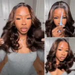 Ombre Brown Highlight Color Loose Wave Wig Butterfly Layered Cut 6×5 Glueless Wig 200% Density - Image 4