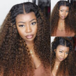 Ombre Highlight Curly Wig with Dark Roots 13×4 HD Lace Frontal Wig 100% Human Hair - Image 2