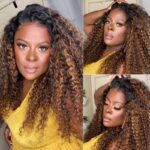 Ombre Highlight Curly Wig with Dark Roots 13×4 HD Lace Frontal Wig 100% Human Hair - Image 3