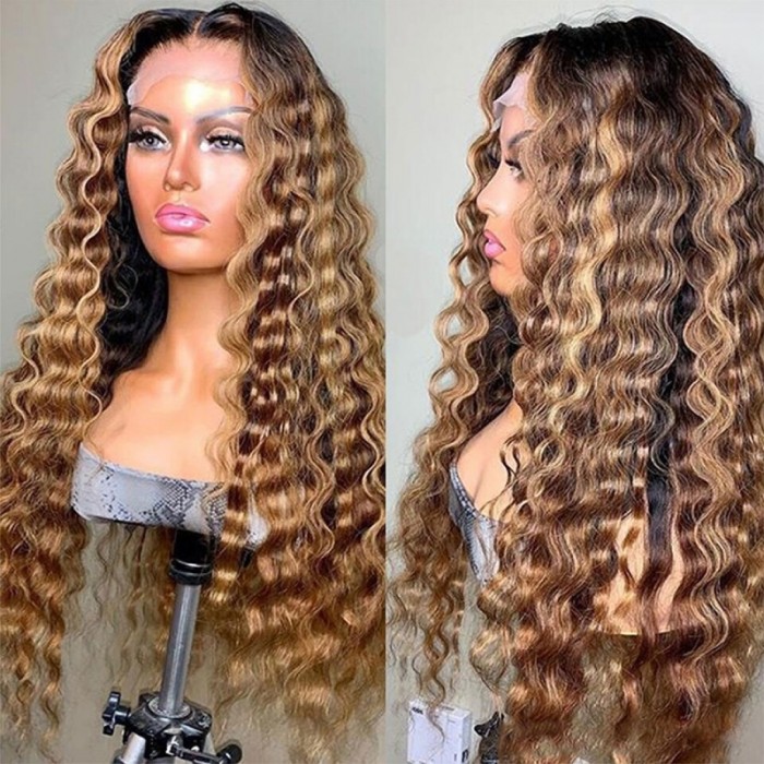 Ombre Highlight Honey Blonde Loose Deep Wave Glueless Human Hair Wig 6×5 Lace Wear Go Wig with Dark Roots Ombre Highlight Honey Blonde Loose Deep Wave Glueless Human Hair Wig 6×5 Lace Wear Go Wig with Dark Roots - Image 1