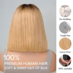 Glueless Ombre Honey Blonde Straight Bob Wig 6×5 Pre-Cut HD Lace Closure Short Wig - Image 3