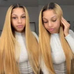 Ombre Honey Blonde Straight/Body Wave 6×5 Lace Glueless Human Hair Wig with Brown Roots - Image 8