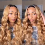 Ombre Body Wave 6×5 Glueless HD Lace Human Hair Wigs Honey Blonde Color with Brown Roots T2/27 - Image 3