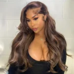 Ombre Brown Highlight Human Hair Pull Go Drawsting 6×5 Lace Glueless Wig With Blonde Color - Image 3