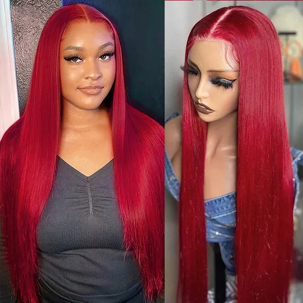 Red Color Straight Human Hair 5×5 13×4 HD Lace Wigs 180 Density Pre Plucked Hairline Red Color Straight Human Hair 5×5 13×4 HD Lace Wigs 180 Density Pre Plucked Hairline - Image 1
