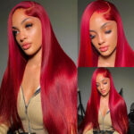 Red Color Straight Human Hair 5×5 13×4 HD Lace Wigs 180 Density Pre Plucked Hairline - Image 4