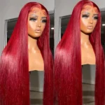 Red Color Straight Human Hair 5×5 13×4 HD Lace Wigs 180 Density Pre Plucked Hairline - Image 2