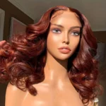 Reddish Brown Short Loose Body Wave Glueless 6×5 Lace Wig Bouncy Curls #33 Color Pre Everything